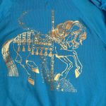 Jerzees Vintage Horse Carousel Sweatshirt  Glitter Pullover M 80s USA Crew Teal Photo 1