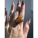 Vintage 925 Sterling Silver‎ & Baltic Amber Ring Sz 8 ADJUSTABLE Silver Photo 7