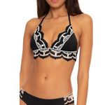 BECCA by Rebecca virtue Becca Delilah Black White Lace Trim Halter Bikini Swimsuit Top Size Large Photo 0