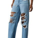 American Eagle  Blue Distressed Super High Wide Leg Jeans(Size 2) Photo 0