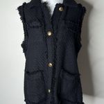 ZARA Black Tweed Fringe Gold Button Vest Photo 1