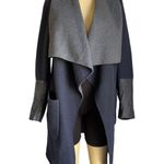 BCBGMAXAZRIA Wool Blend Open Front Coat with Leather Sleeve Detail Size S Photo 0