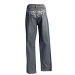 Cache Embroidery Rhinestone Embellished Dark Jean Straight Pant Stretch NWT $128 Photo 2