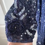 Mac Duggal  Dress 10740 Blue Long Sleeve Beaded Sequin Evening Gown NWT Photo 3