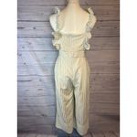 Becca Johnny Striped Ruffle Wide Leg Jumpsuit M White Golden Beige Pockets Lined Photo 3