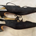 Saks Fifth Ave Vintage FENTON LAST Black Suede Sling Back Lace‎ Up Shoes Size 10 Photo 0