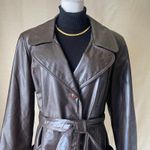 American Vintage Vintage 70s Leather Shop Brown Belted Trench Coat Womens Genuine Leather L/XL Photo 1