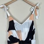 Chic Me CBR  black tan geometric print tie shoulder belted midi dress M NEW Photo 1