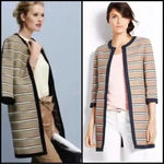 Ann Taylor  3/4” Sleeve Long Rail Stripe Heavyweight Topper Classic Jacket Size S Photo 1