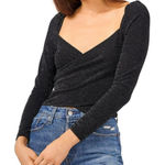 1. State  Cropped Textured Wrap Top Black Glitter Shimmer- Size Small Photo 0