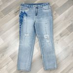 Chico's  The Platinum Crop Embroidered Girlfriend Jeans Light Blue Medium 8 Photo 2