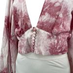 Signature8 Pink Tie Dye Deep V Neck Long Balloon Sleeve Blouse Crop Top Size M Size M Photo 1