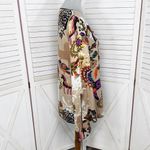 Mystery Mexican Print Smocked Top Bell Sleeve Tunic Shirt Tan‎ Multi Medium Tan Photo 2