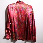 VTG 80s Tess Paris Red Satin Blouse Abstract Disco Secretary Retro Statement 10 Photo 1