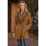 Vintage 70s Brown Suede Leather Coat Fur Collar Belted Boho Hippie Western M Size M Photo 3