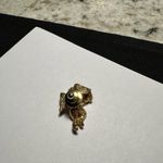Avon Holiday Lapel Tack Pin Gold Tone Green Rhinestone Cherub Angel Photo 3
