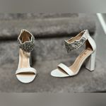 Lulus NEW  Dannah White Suede Rhinestone and Pearl High Heel Sandals Women’s 5.5 Photo 2