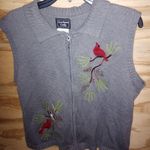 Southern Lady Cardinal Vest Large Women's Bird Nature Holiday Cottagecore Gray Photo 0