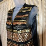 Modi Vintage 1980s or 1990s Gold Black Sequined and Beaded Silk Vest Medium Photo 3