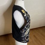 Vintage Vest Womens Medium Black Floral Embroidered V Neck Boho Photo 3