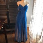 Alfred Angelo Vintage 90s  Long blue glitter v Neck crystal Formal dress‎ gown 8 Photo 1