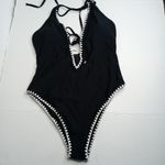 Relleciga  Black Deep V One Piece Swimsuit Photo 2