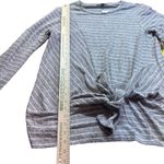Gibson  Tie Front Cozy Fleece Pullover Top Gray Ivory Stripe Size M Minimalist Photo 11