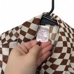 No Boundaries  brown & white checkered pattern mesh button up shirt size XS Photo 2