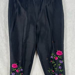 Yves Cossette Depeche Mode Silk Floral Embroidered‎ Beaded High Rise Crop Pant Black Size 10 Photo 0