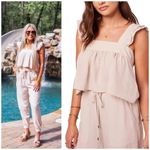 Band of Gypsies Beige Ruffle Boxy Crop Top Sleeveless Square Neck M Photo 1