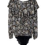 Free People Intimately  Bodysuit Medium Black Floral Lace Ruffle Whimsigoth Bells Photo 0