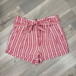 American Eagle Striped High Waist Paperbag Linen Blend Shorts Red White 4 Photo 7