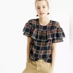 J.Crew Edie Stewart Tartan Plaid Ruffle Top Festive Blouse C28 Photo 3