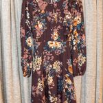 Xhilaration Xhiliration Wine Floral Print Long Sleeve Scoop Neck Ruffle Front Dress Medium Photo 0