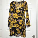 PARISIAN Women Floral Print Faux Wrap Ruffle Long Sleeve Mini Dress Size 8 Black Photo 1