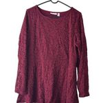 Susan Graver Womens Burgundy Lace Overlay Long Sleeve Tunic Top L Sheer Sleeves Photo 0