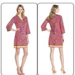 Laundry by Shelli Segal Pink Paisley Tunic Dress, Size Large Brunch Party Comfor Photo 1