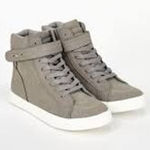 JustFab ADI Gray High Top Sneakers Strap Lace Up Women's Shoes US 8.5 EU 39 Photo 0
