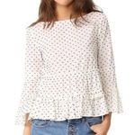 Club Monaco NWOT Peibi Boat Neck Cotton Ruffle Blouse Top XS Polka Dot Photo 1