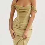 House Of CB  NATALYA OLIVE SATIN CORSET MIDI DRESS, Size Medium, $285 Photo 0