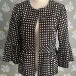 Nanette Lepore  Black White Gibgham Plaid Peplum Blazer Jacket Size 14 Photo 0