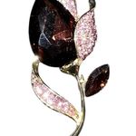 Elegant Gold and dark Pink Floral Brooch Photo 1