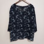 Venezia Jeans 22/24 Button Front Cutwork Blue Floral Top Plus Photo 2