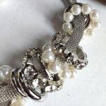 Pearl Rhinestone Silver Ring Mesh Chain Necklace Photo 3