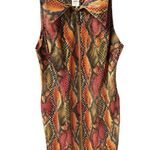 Cache Vintage Caché Red Orange Snakeskin Bodycon Dress | Y2K Sexy Clubwear Zip Mini M Photo 2