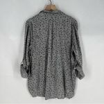 Pink Rose  Gray Leopard Print‎ Button-Up Top Roll-Tab Sleeve Gauzy Lightweight M Photo 9