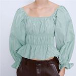 ZARA  Taffeta‎ Puff Sleeve Blousee Light Green XS Photo 1