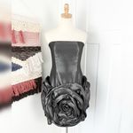 Jovani  Silver Metallic Rosette Skirt Embellished Strapless Cocktail Dress Sz 8 Photo 0