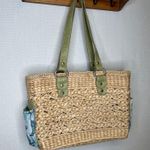 Bandalino Woven Vintage VTG Straw Bag Purse Tote Floral Lined Green Handles Tan Photo 1