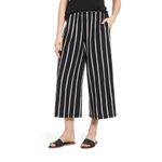 Eileen Fisher Large Black White Stripe Jersey Pull On Cropped Wide Leg Pants Photo 2